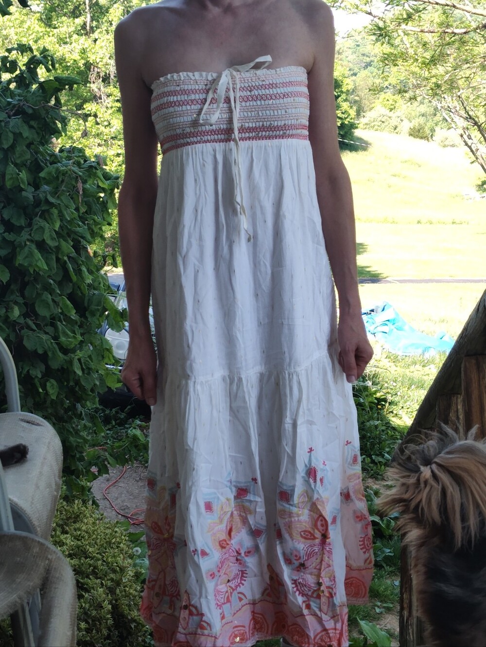 Justice White Strapless Maxi Dress with Pink and Gold Embroidery